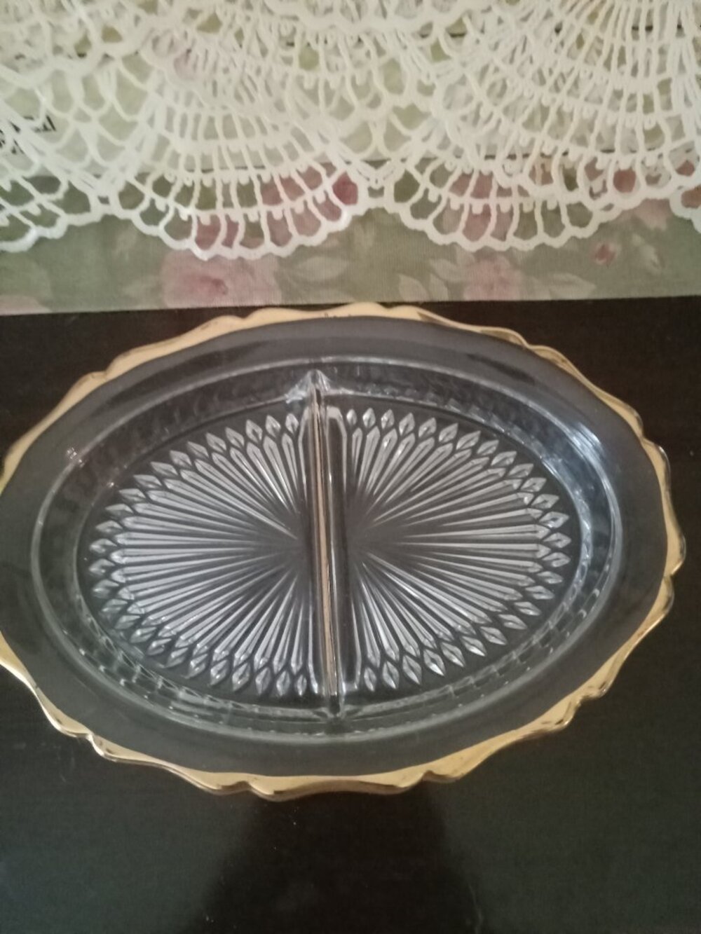 Divided Glass Dish with Gold Trim